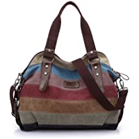  - WAWJ Multicolor rayas la lona de los totalizadores del bolso de las mujeres Hobos y bolsos de hombro